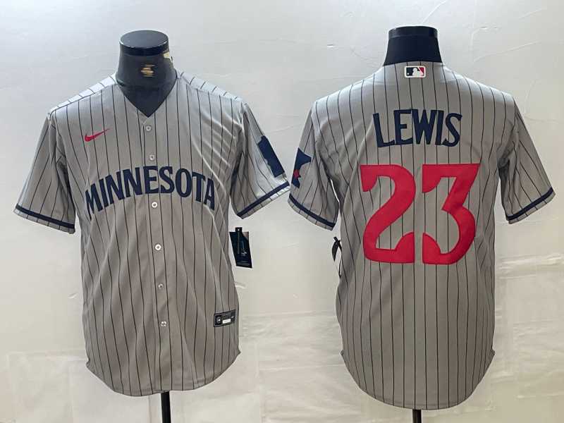 Men%27s Minnesota Twins #23 Royce Lewis 2023 Grey Home Team Cool Base Stitched Jersey